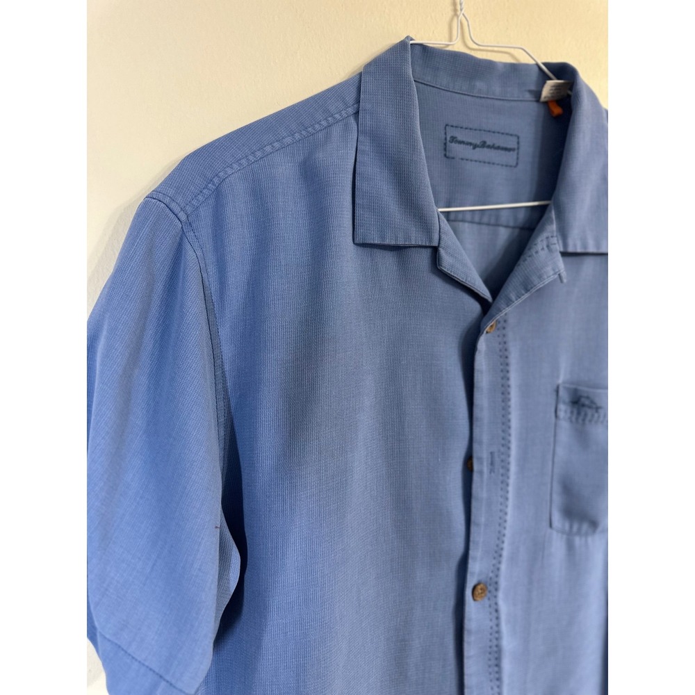 Tommy Bahama Silk Blend Camp Shirt Men's Size L Blue‎ Short Sleeve Casual